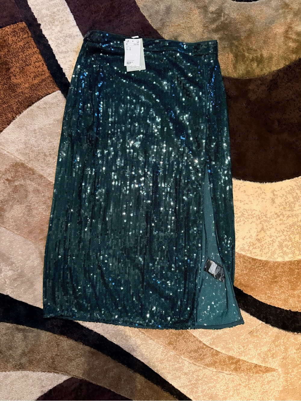 H&M Emerald Green Sequin Midi Skirt